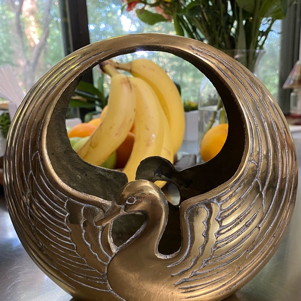 Vintage Brass Swan Planter Basket - Picture 2 of 8